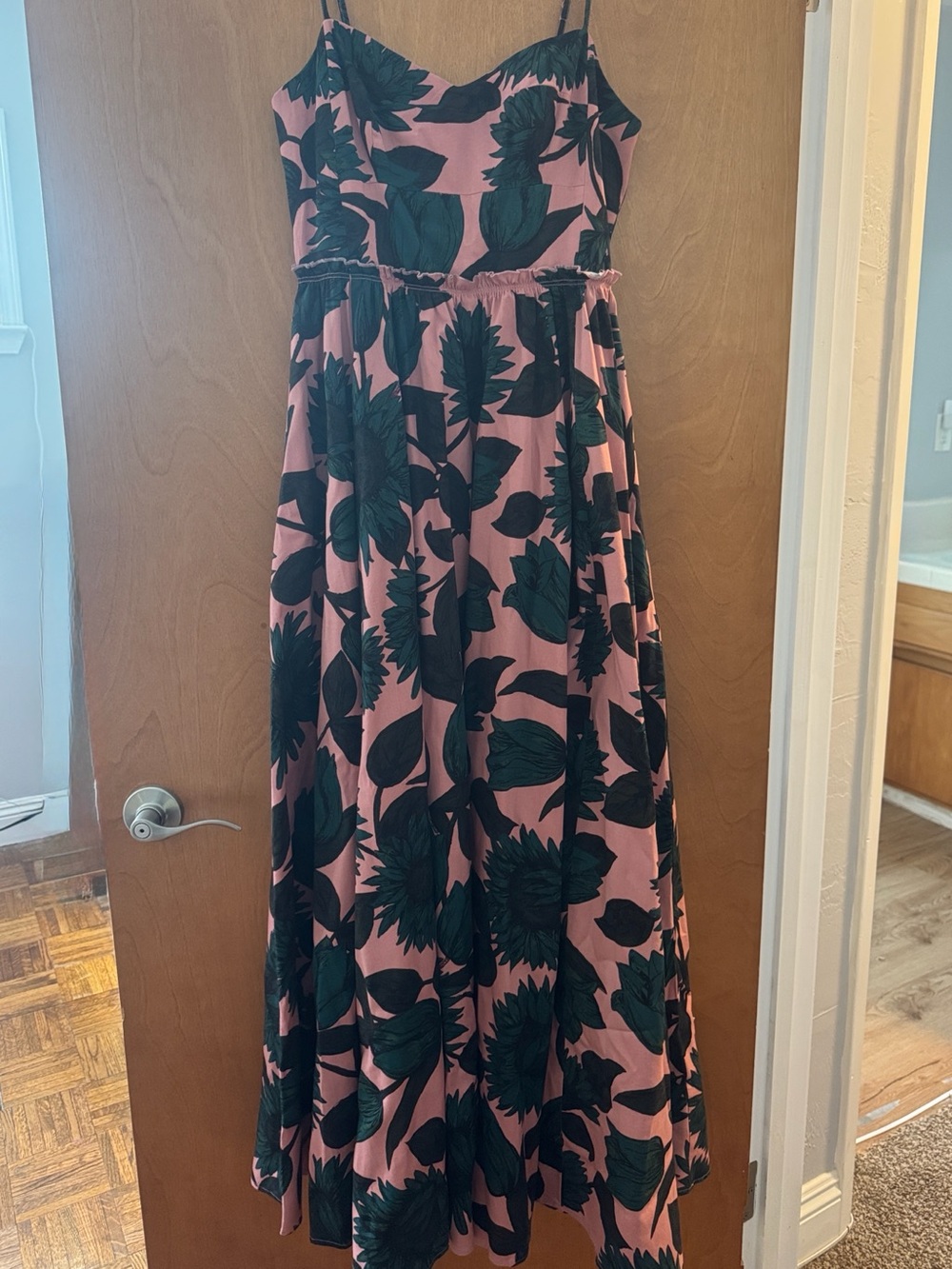 Banana Republic Pink Maxi Dress with Dark Green Floral Print